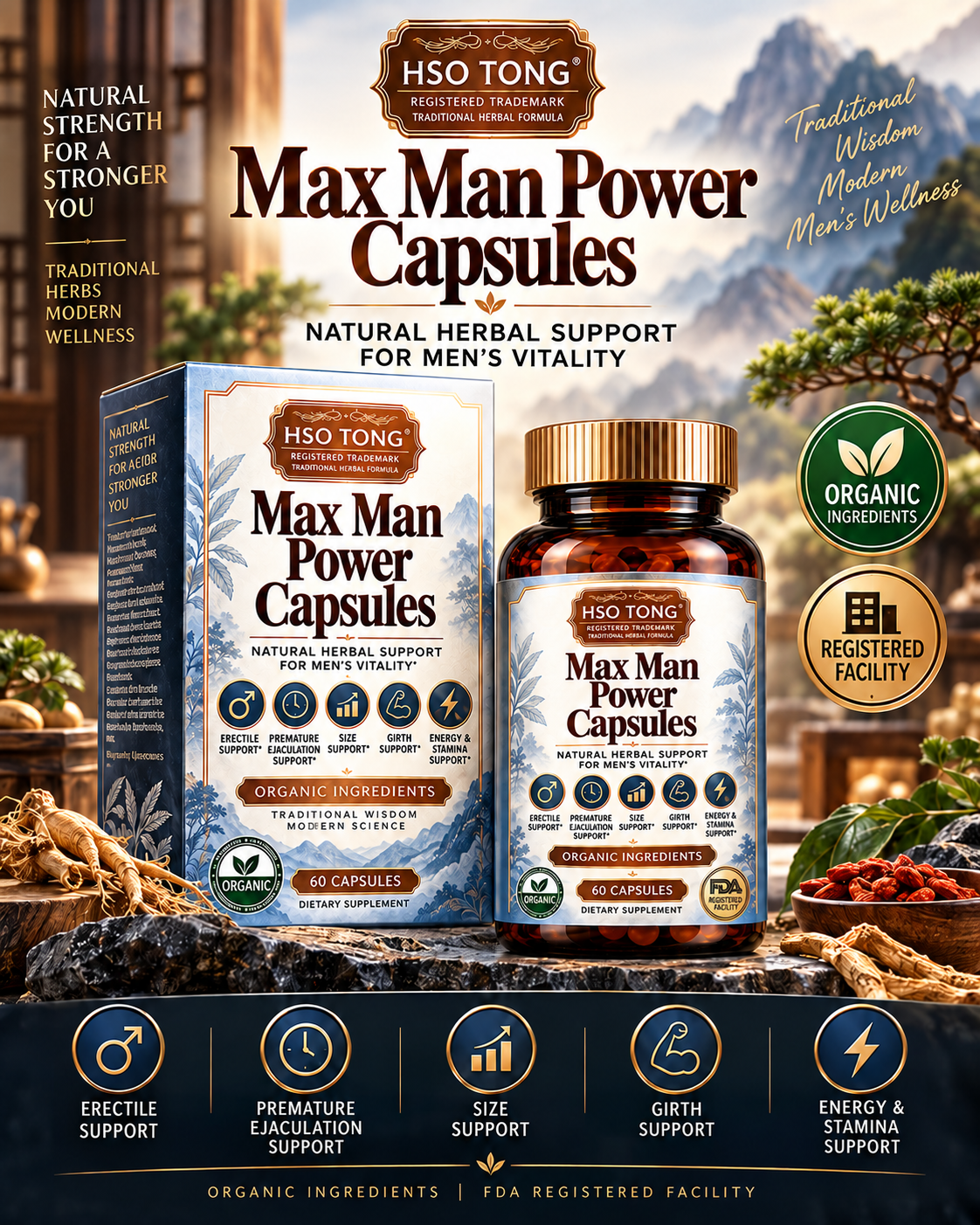 HSOTONG Max Man Power — supplied hero mountain packaging artwork